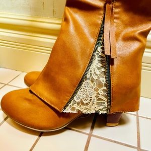 Light brown knee high boots, they are adorable!